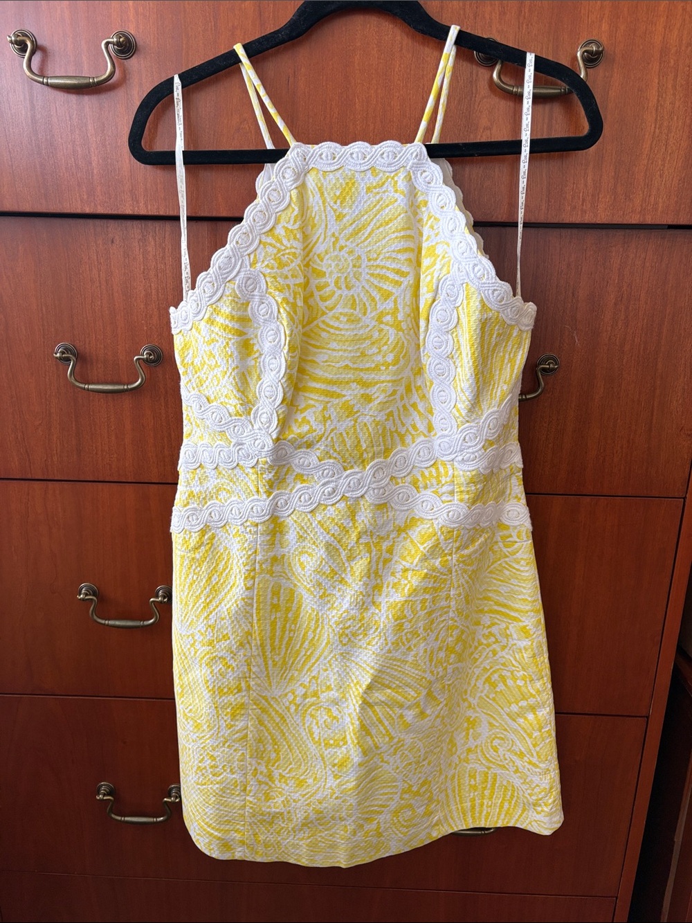 Lily Pulitzer Yellow and White Lace-Trim Halter Dress